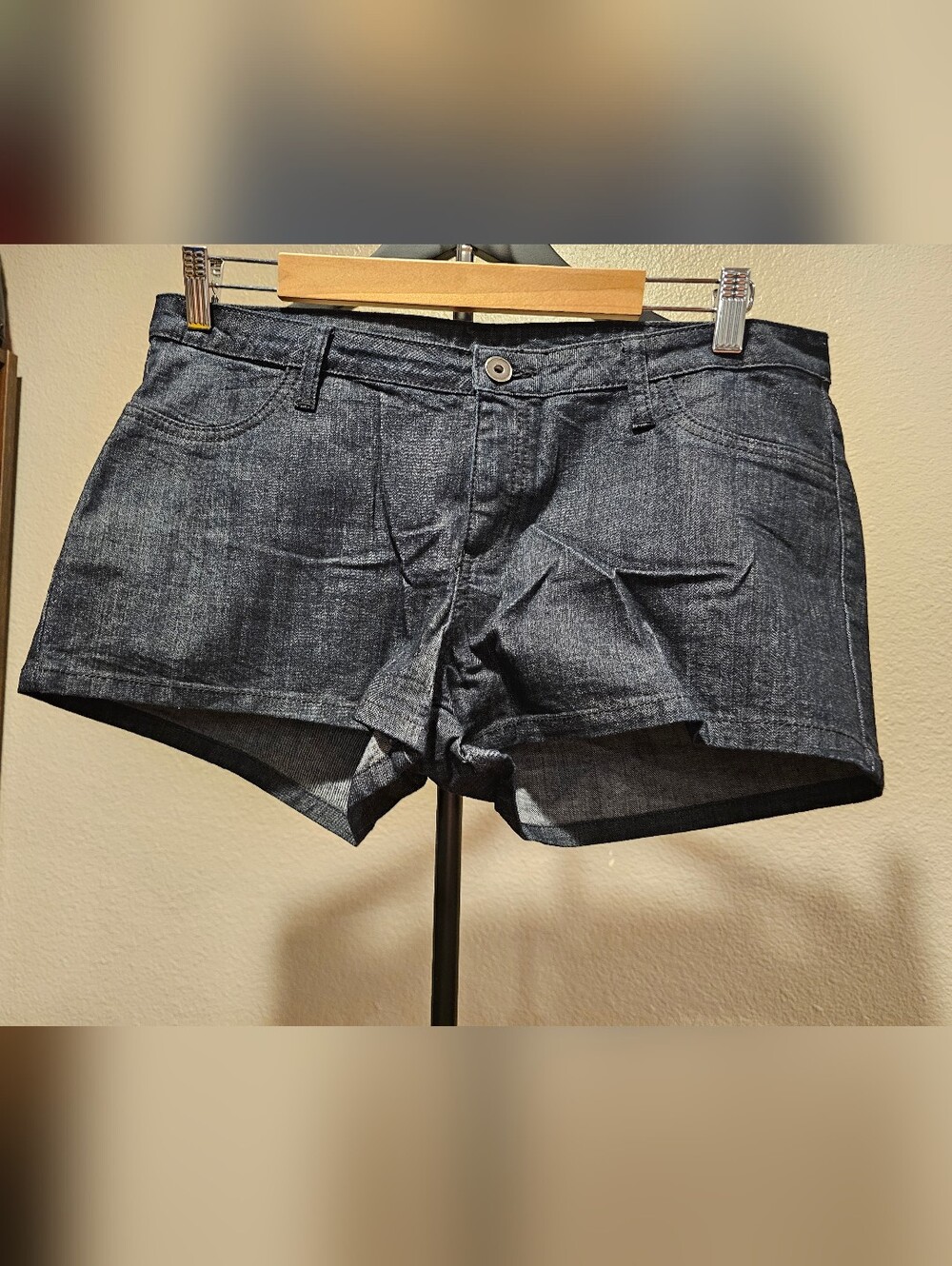 Elle Dark Denim-Look Jean Shorts - Navy